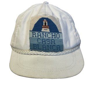 La Mode Rancho Casa Blanca White Strapback Hat Cap Indio CA Needlepoint